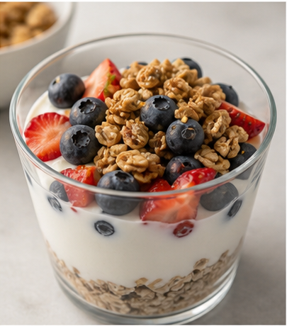 Yogurt cup with berries and granola